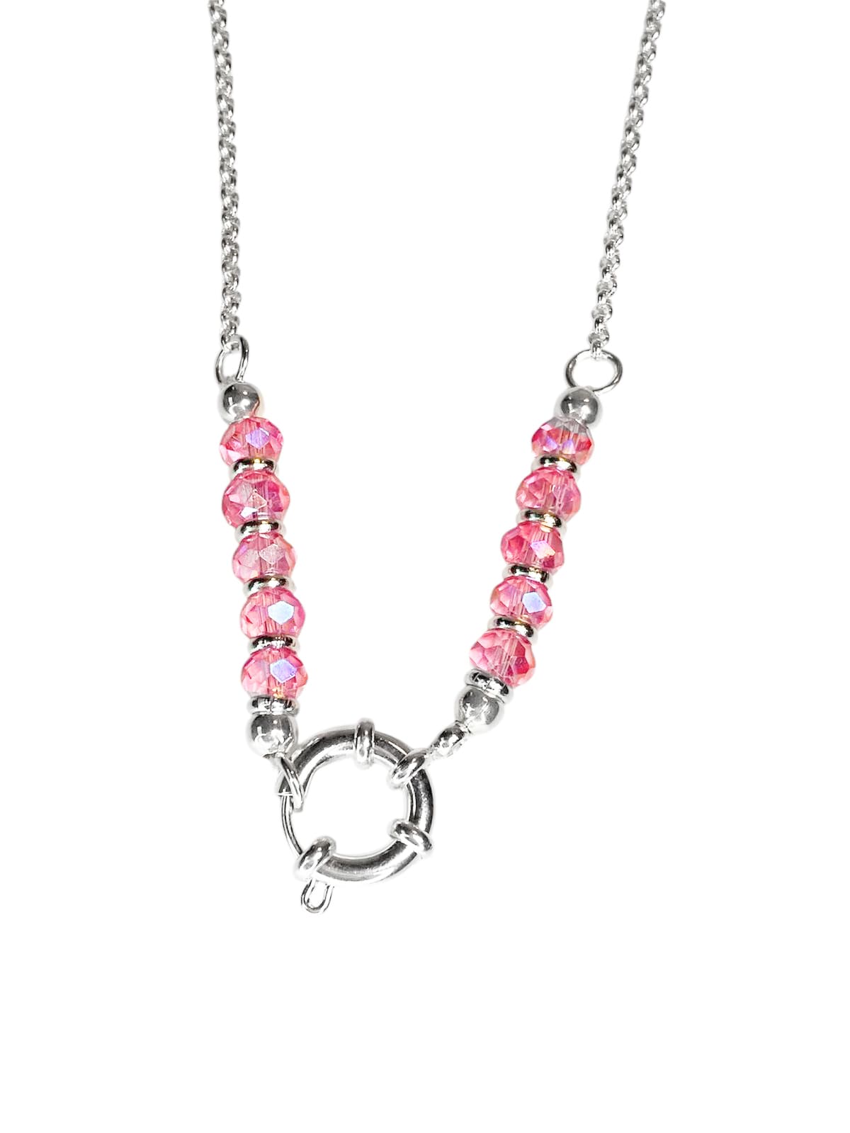 COLLAR CON CRISTALES ROSA ACERO BLANCO